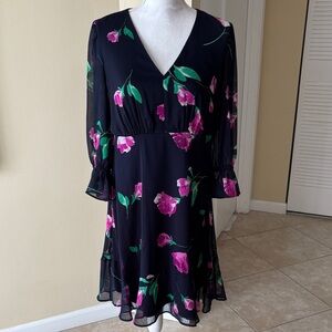DKNY Black Floral Long Sleeve Dress